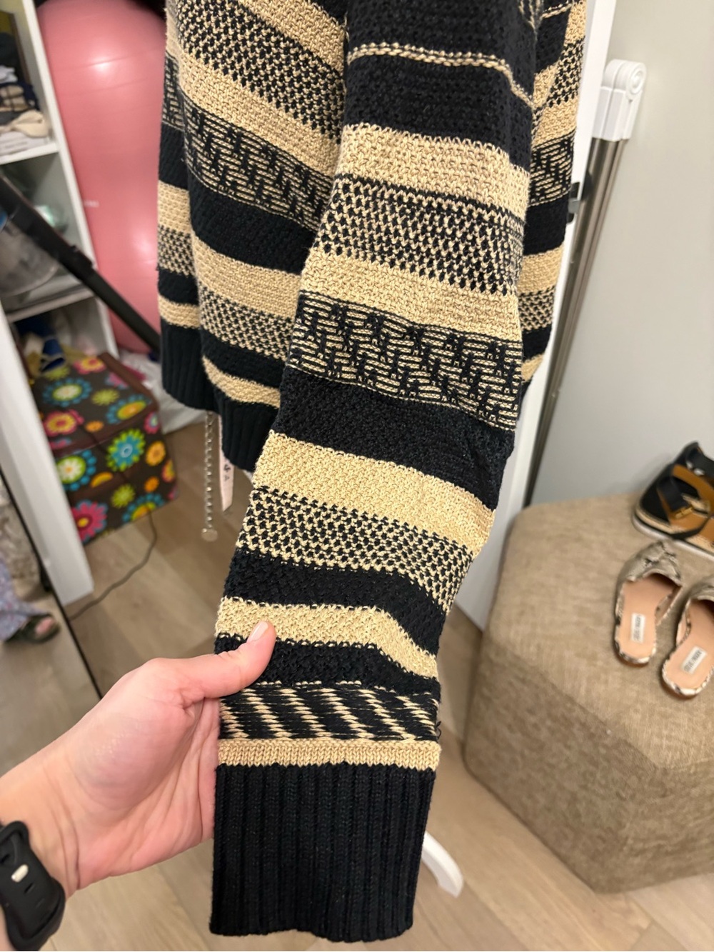 Womens Lauren ralph lauren Striped Knit Sweater Black and Beige sz S linen blend - Picture 6 of 11